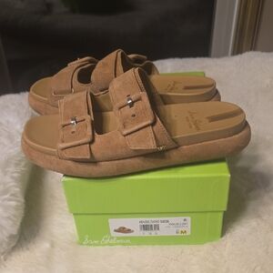 Sam Edelman Kenzie Suede Double Buckle Slide Sandals - Tan